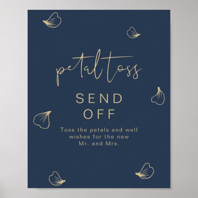 CAITLIN Navy & Gold Wedding Petal Toss Send Off  Poster (Front)