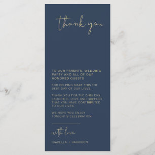 CAITLIN Navy Gold Wedding Table Thank You Card
