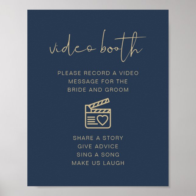 CAITLIN Navy & Gold Wedding Video Booth Sign  (Front)