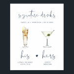 CAITLIN Navy Modern Signature Drink Wedding Bar Poster<br><div class="desc">This printable signature drink sign template features a handwritten font and a modern minimalist design with a navy blue and white color combination. The watercolor graphics are handmade and 15 popular drinks are included here in this listing. Click the 'edit using design tool' button in the personalization section to see...</div>
