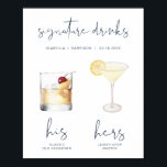 CAITLIN Navy Watercolor Cocktail Signature Drink Poster<br><div class="desc">This signature drink sign features an edgy handwritten navy blue font and modern minimalist design. The watercolor graphics are handmade and 15 popular drinks are included here in this listing. Click the 'edit using design tool' button in the personalization section to see the drinks that are included. Each drink is...</div>