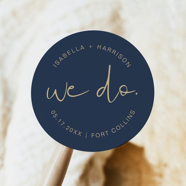 CAITLIN Romantic Minimalist Navy and Gold Wedding Classic Round Sticker (Creator Uploaded)