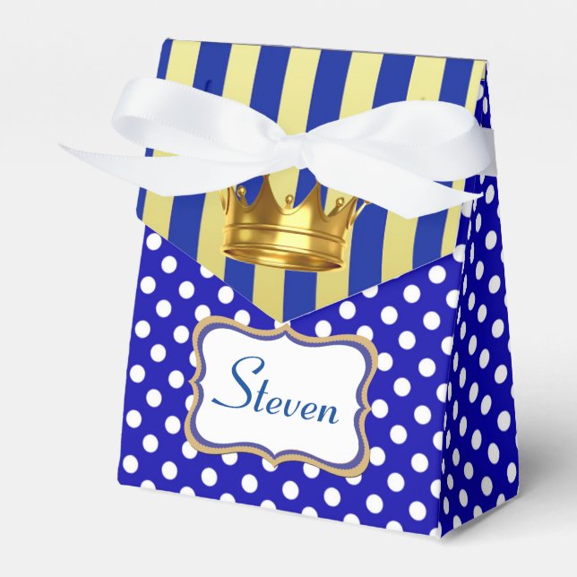 Caja Azul con motas  con con corona dorado Favor Box (Front Side)