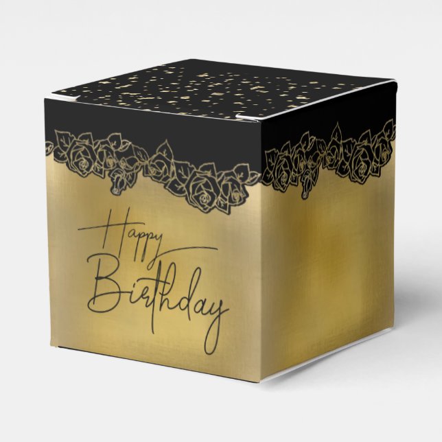 Caja de regalo dorada  con flor para cumple favor box (Front Side)
