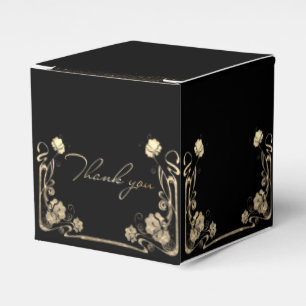 Caja de regalo negra con flores doradas favor box