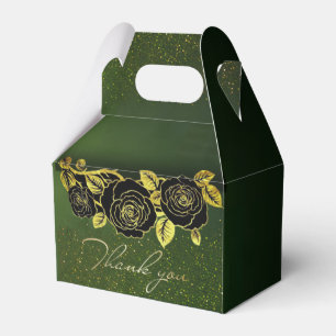 Caja de regalo verde con flores doradas favor box