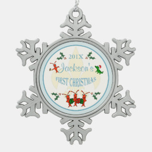 Cajun Baby Boy First Christmas Keepsake Snowflake Pewter Christmas Ornament