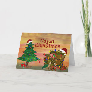 Cajun Christmas Santa Gator on the bayou Holiday Card