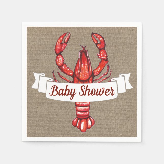 Cajun Crawfish & Faux Burlap Baby Shower Napkin (Front)
