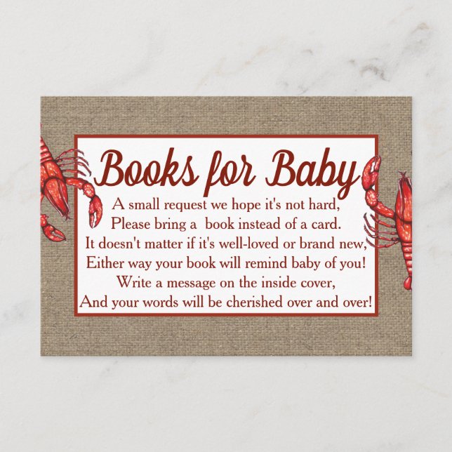 Cajun Crawfish & Faux Burlap Book Request Enclosure Card (Front)