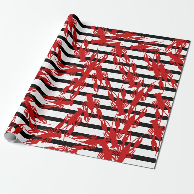 Cajun Crawfish & Stripes Wrapping Paper (Unrolled)