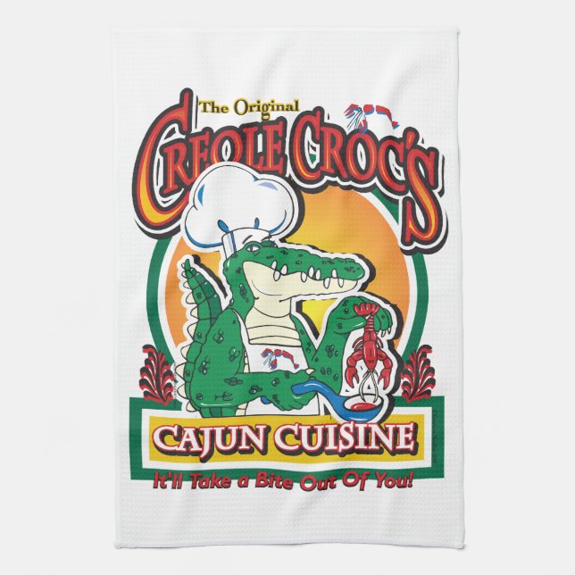 Cajun Creole Mardi Gras Crocodile Kitchen Towel (Vertical)