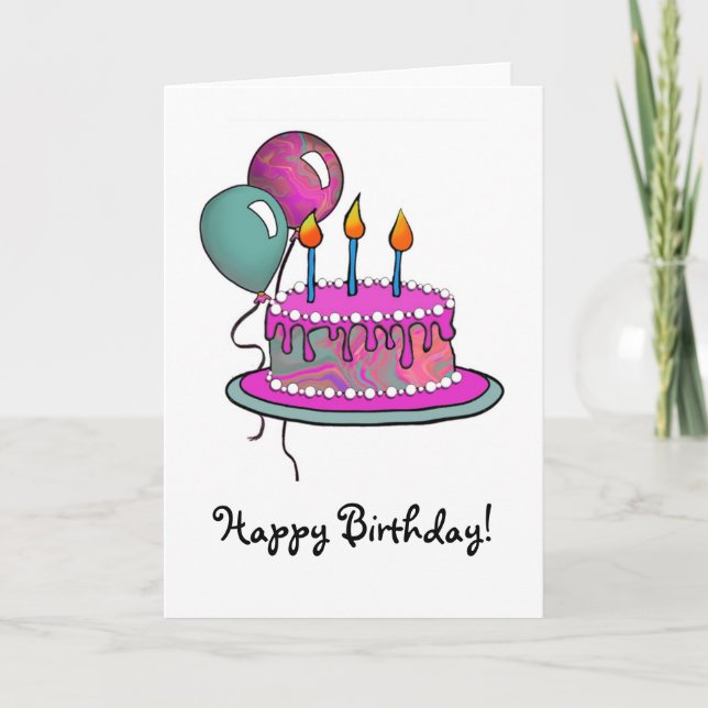 Cake-013 Magenta & Turquoise Card (Front)