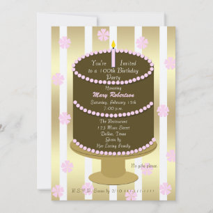 Cake 100th Birthday Party Invitation in Pink