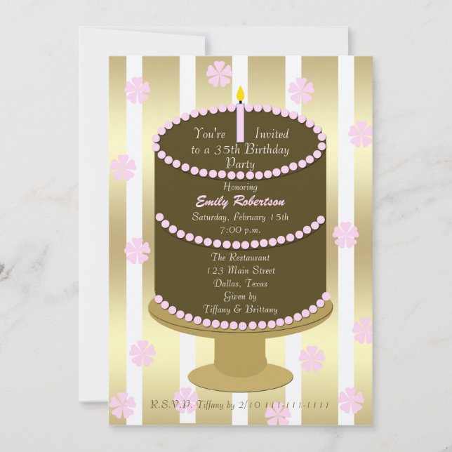 Cake 35th Birthday Party Invitation 35th in Pink (Front)