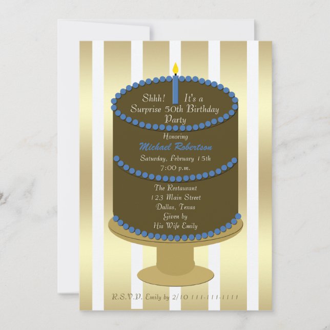 Cake 50th Surprise Anniversaire Invitation (Devant)