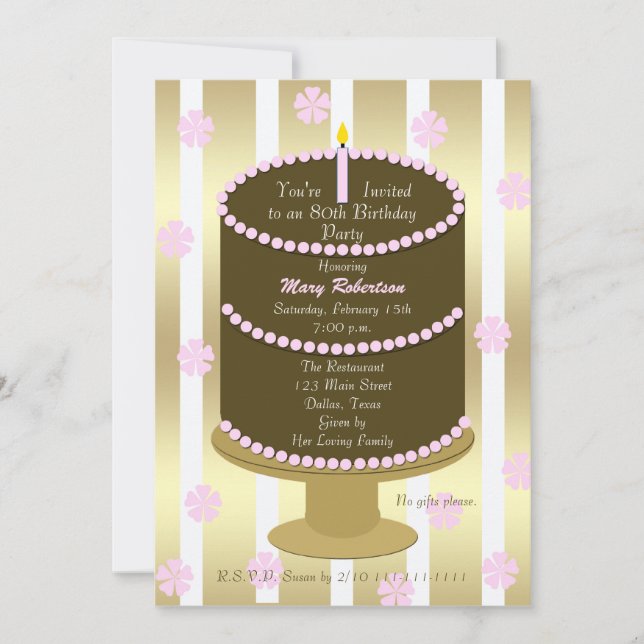 Cake 80th Birthday Party Invitation 80th in Pink (Front)