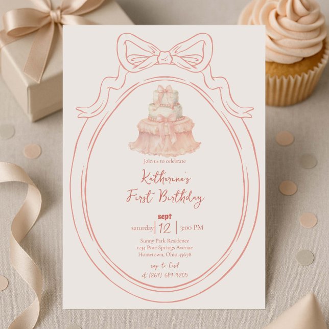 Cake and Bow Frame Birthday Invitation (Creator Uploaded)