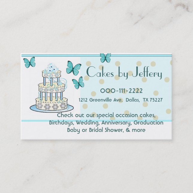 Cake and Butterflies Bakery Business Card (Front)