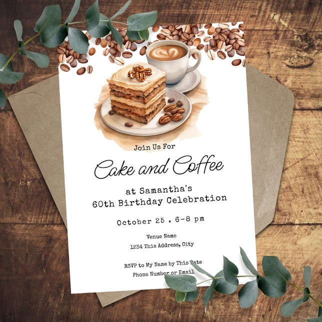 Cake and Coffee 60th Adult Birthday Invitation (Creator Uploaded)