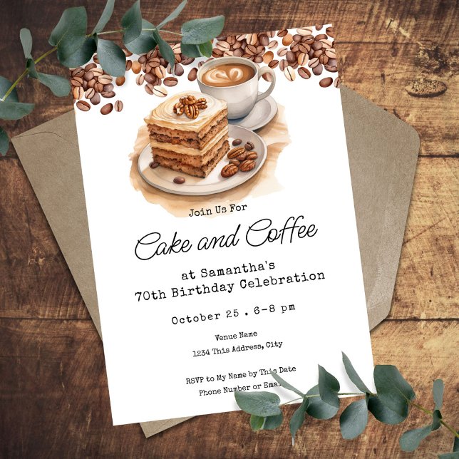 Cake and Coffee 70th Adult Birthday Invitation (Creator Uploaded)