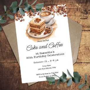 Cake and Coffee 90th Adult Birthday Invitation