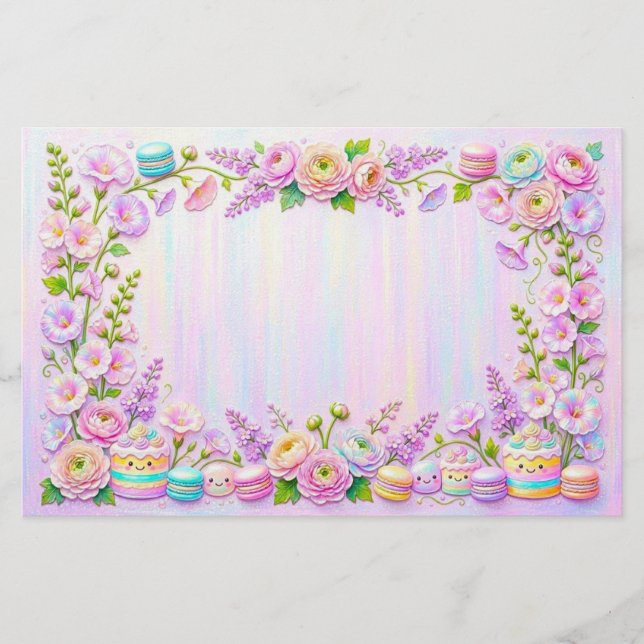 Cake and Macaron Stationery Paper  (Front)