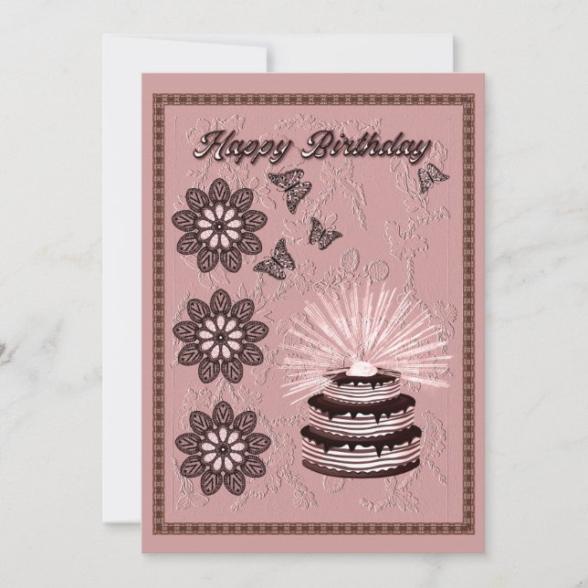 Cake And Mandala Birthday Flat Greeting Card (Front)