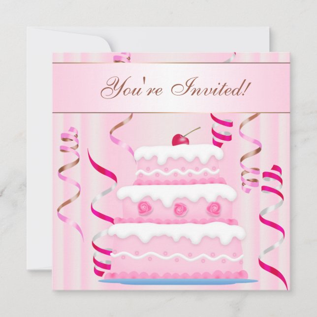 Cake and Streamers Birthday Invite (Front)