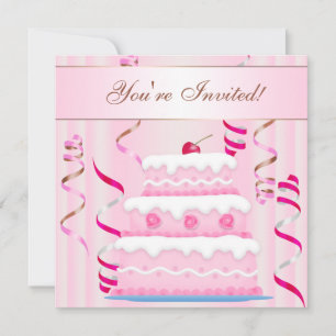 Cake and Streamers Birthday Invite