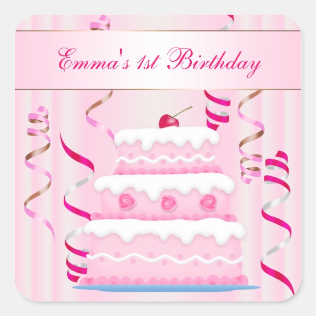Cake and Streamers Birthday Sticker (Front)