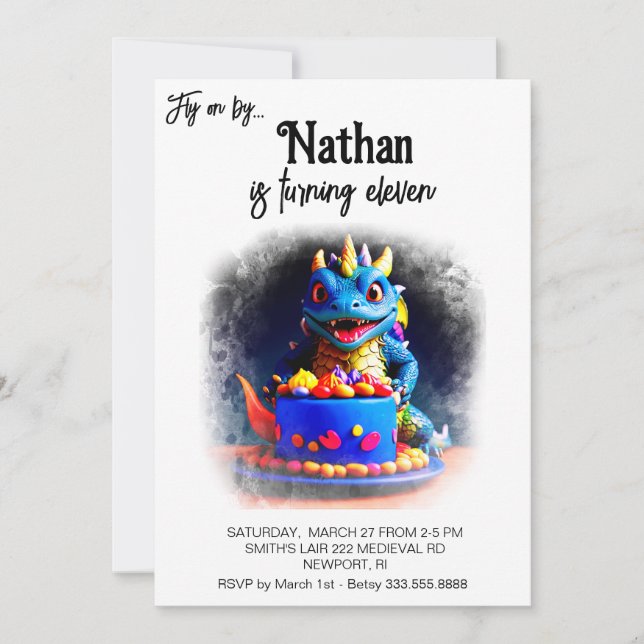 *~* Cake AP88  Baby Dragon Photo Birthday Party Invitation (Front)