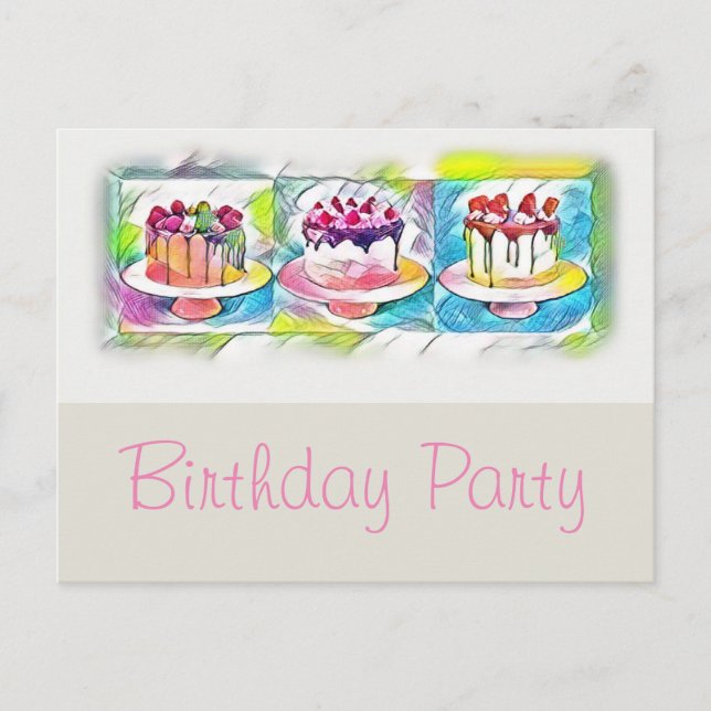 Cake Art Birthday Party Invitation Postcard (Front)