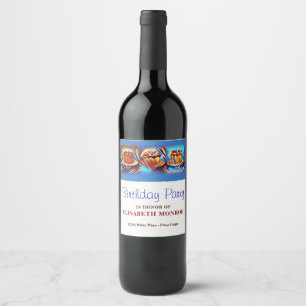 Cake Art Blue Birthday Party Wine Label