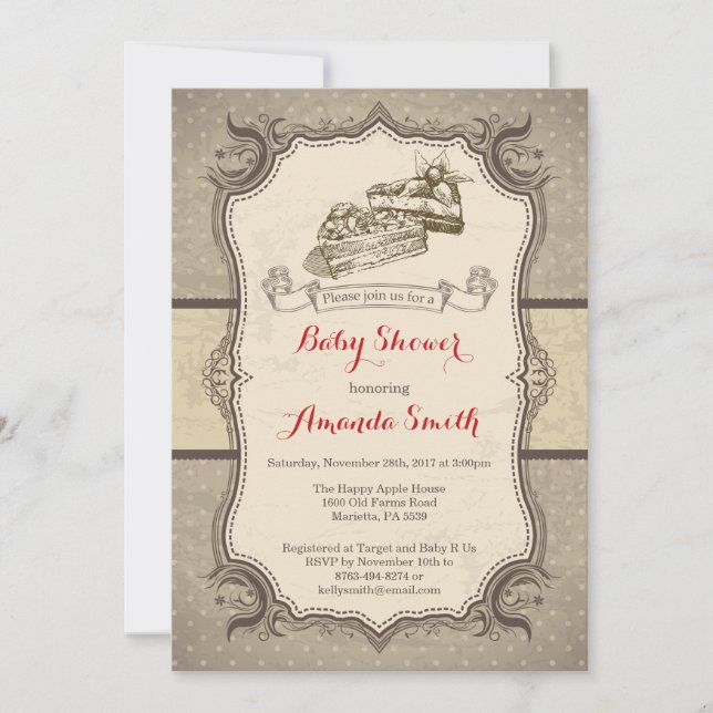 Cake Baby Shower Invitation Vintage Retro (Front)