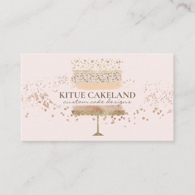 Cake Baker Logo on Blush Pink Background Business Card (Front)