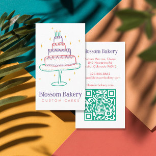 Cake Bakery Dessert Catering CUSTOM QR Hand-drawn  Business Card