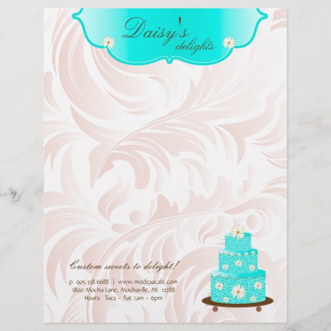 Cake Bakery Pastry Chef Daisy Blue Letterhead (Front)