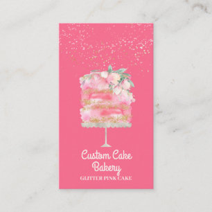 Cake Bakery Pastry Patisserie Pink Sparkle Elegant Business Card
