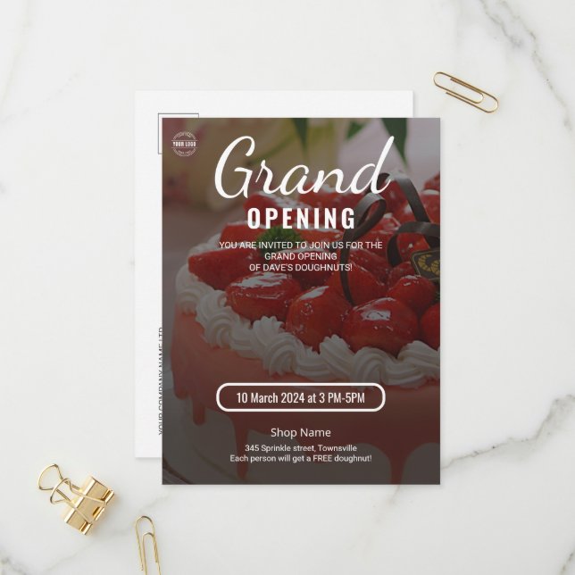 Cake Bakery Shop Business Grand Opening Invitation Postcard (Front/Back In Situ)