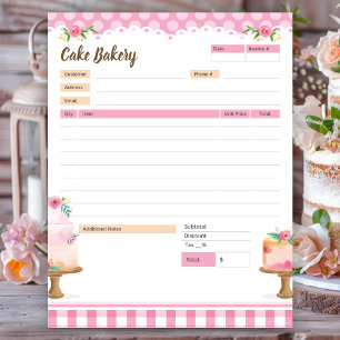 Cake Bakery Theme Order Form and Invoice Notepad