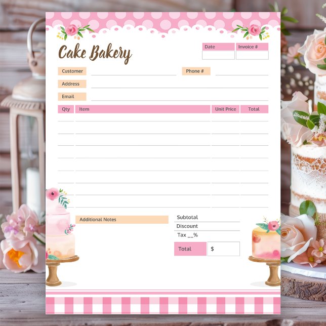 Cake Bakery Theme Order Form and Invoice Notepad (Creator Uploaded)
