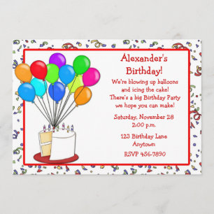 Cake Balloons Birthday Invitation