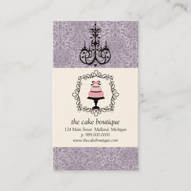 Cake Boutique Fancy Violet Damask Cartes de visite (Devant)