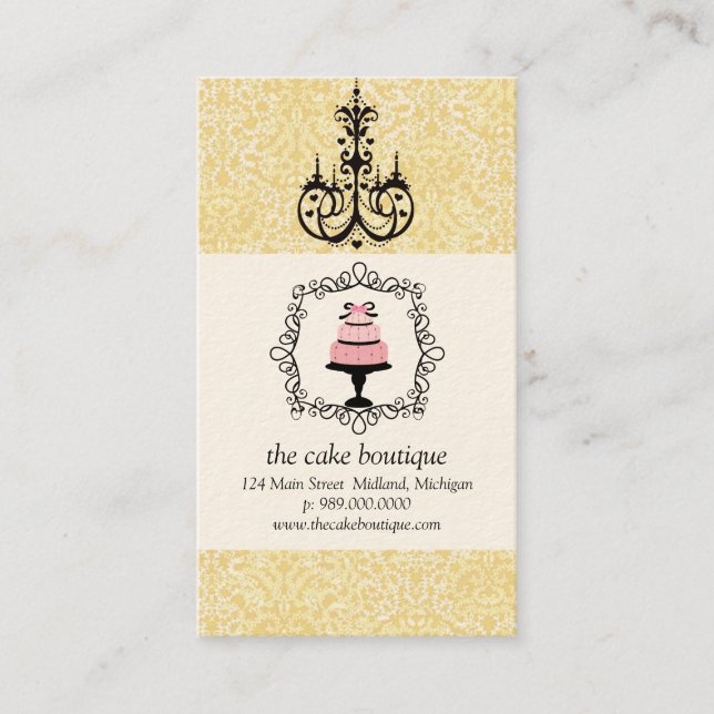 Cake Boutique Fancy Yellow Damask Cartes de visite (Devant)