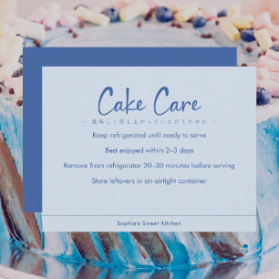 Cake Care Instructions Blue Simple Text Thank You Card