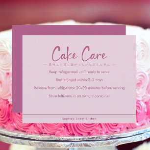 Cake Care Instructions Pink Simple Text Thank You Card