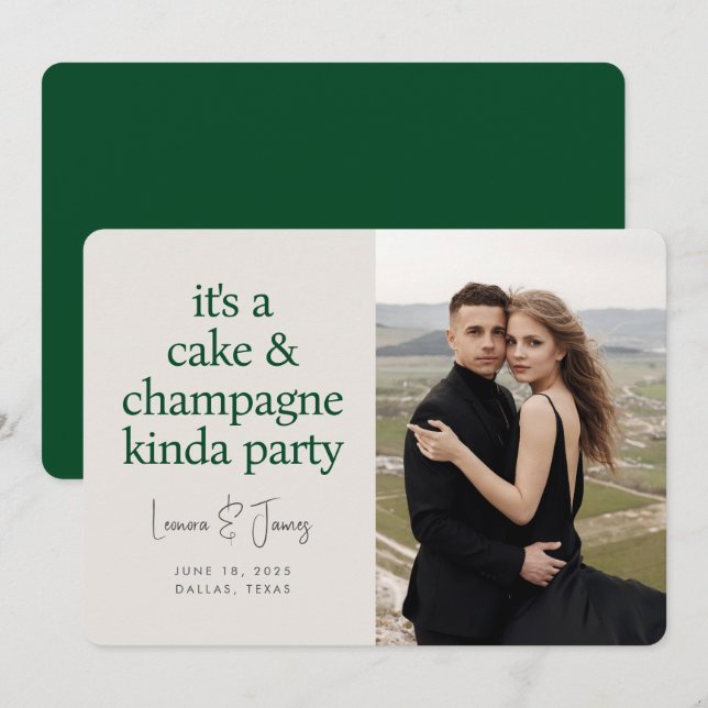 Cake Champagne Fun Typography Green Wedding  Save The Date (Front/Back)