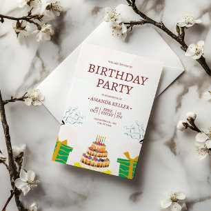 Cake coloré Invitation de fête d'anniversaire