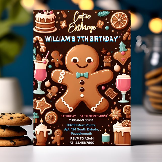 cake cute food Kids Cookie Exchange 7th Birthday Invitation (Creator Uploaded)